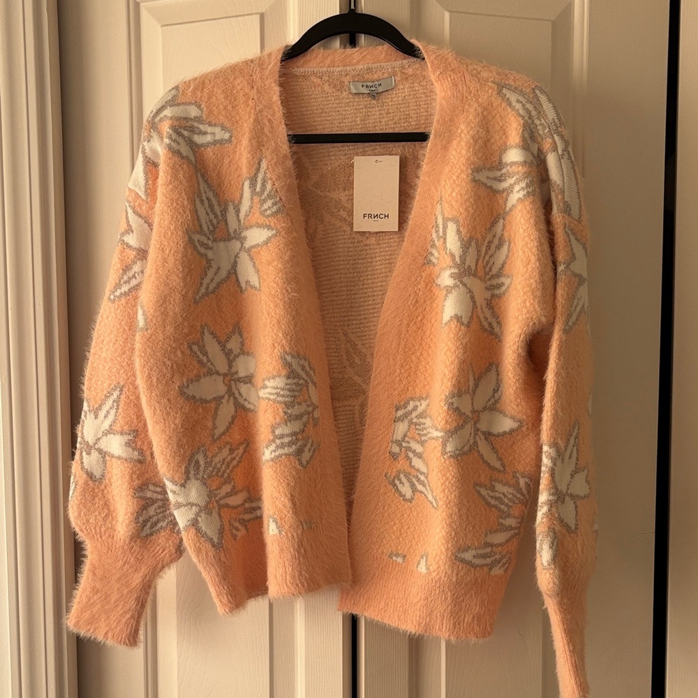 FRNCH Women's Soft Peach and White Floral Cardigan